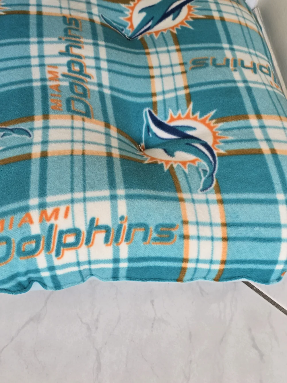 Miami Dolphins Plaid Fleece Dig Bed New - Teal Handmade 30x26 Large